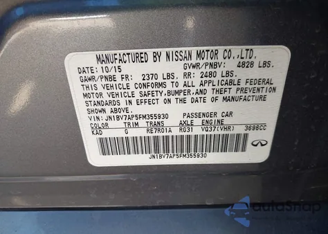 2015 Infiniti Q50 from USA, damaged, VIN JN1BV7AP5FM355930